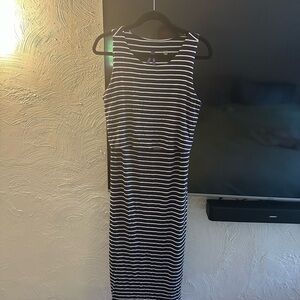 Striped Navy and White Sleeveless Dress - maternity